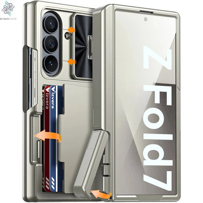 for Samsung Galaxy Z Fold 7 Case Wallet,RFID Cards Holder,Hidden bracket,Camera Cover,Shockproof Silicone Phone Case-Black Ai-TechWorld 