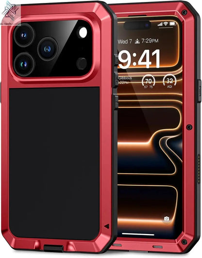 for iPhone Air 17 Pro Max 17 Pro 17 Metal Case, Heavy Duty Shockproof Tough Rugged Case with Built-in Glass Screen Protector Ai-TechWorld 