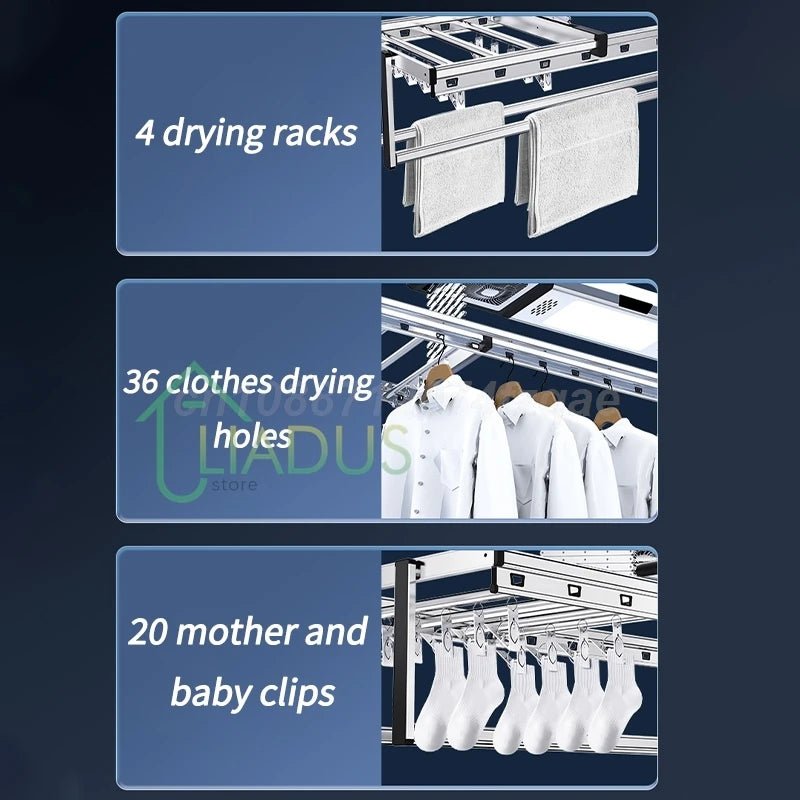 Household Balcony Electric Clothes Drying Rack Remote Control Intelligent Drying Air Drying Lifting Folding Clothes Drying Rack - Ai - TechWorld