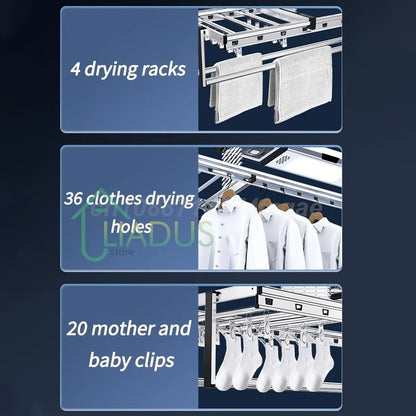 Household Balcony Electric Clothes Drying Rack Remote Control Intelligent Drying Air Drying Lifting Folding Clothes Drying Rack - Ai - TechWorld