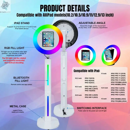 iPad Photo Booth Shell Compatible 10.2 10.5 10.9 11 12.9 13 Inch iPad Selfie Photobooth with RGB Ring Light for Wedding Party Ai-TechWorld 