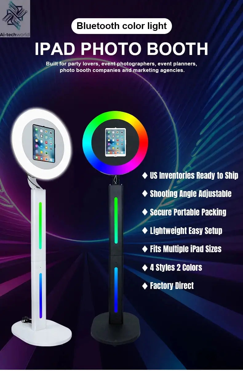 iPad Photo Booth Shell Compatible 10.2 10.5 10.9 11 12.9 13 Inch iPad Selfie Photobooth with RGB Ring Light for Wedding Party Ai-TechWorld 