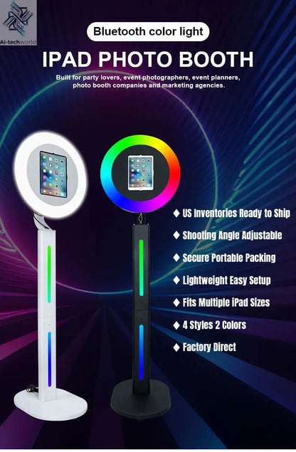 iPad Photo Booth Shell Compatible 10.2 10.5 10.9 11 12.9 13 Inch iPad Selfie Photobooth with RGB Ring Light for Wedding Party Ai-TechWorld 