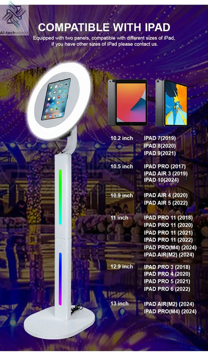 iPad Photo Booth Shell Compatible 10.2 10.5 10.9 11 12.9 13 Inch iPad Selfie Photobooth with RGB Ring Light for Wedding Party Ai-TechWorld 