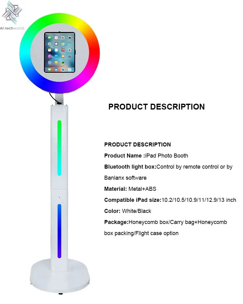 iPad Photo Booth Shell Compatible 10.2 10.5 10.9 11 12.9 13 Inch iPad Selfie Photobooth with RGB Ring Light for Wedding Party Ai-TechWorld 