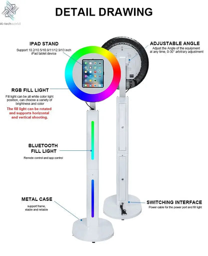 iPad Photo Booth Shell Compatible 10.2 10.5 10.9 11 12.9 13 Inch iPad Selfie Photobooth with RGB Ring Light for Wedding Party Ai-TechWorld 