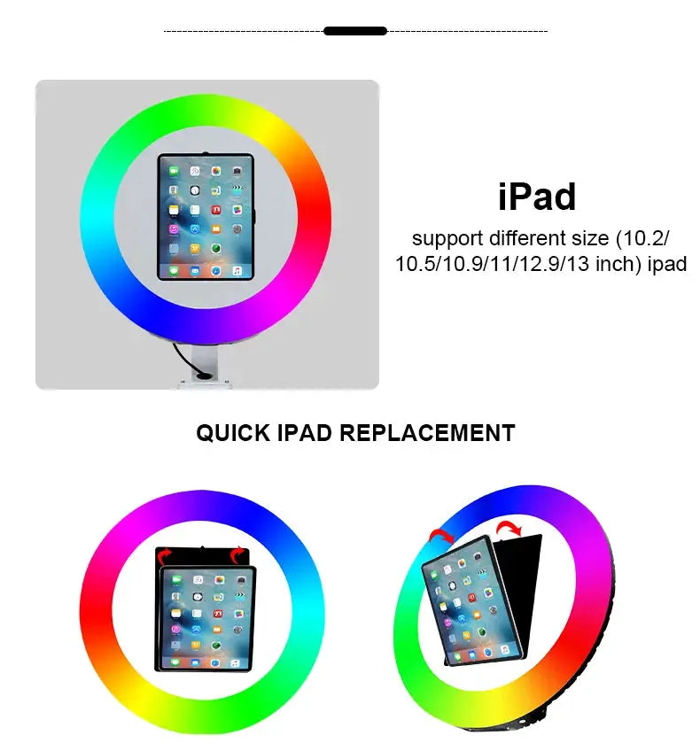 iPad Photo Booth Shell Compatible 10.2 10.5 10.9 11 12.9 13 Inch iPad Selfie Photobooth with RGB Ring Light for Wedding Party Ai-TechWorld 