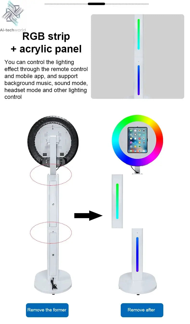 iPad Photo Booth Shell Compatible 10.2 10.5 10.9 11 12.9 13 Inch iPad Selfie Photobooth with RGB Ring Light for Wedding Party Ai-TechWorld 