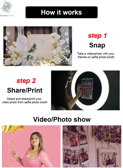 iPad Photo Booth Shell Compatible 10.2 10.5 10.9 11 12.9 13 Inch iPad Selfie Photobooth with RGB Ring Light for Wedding Party Ai-TechWorld 