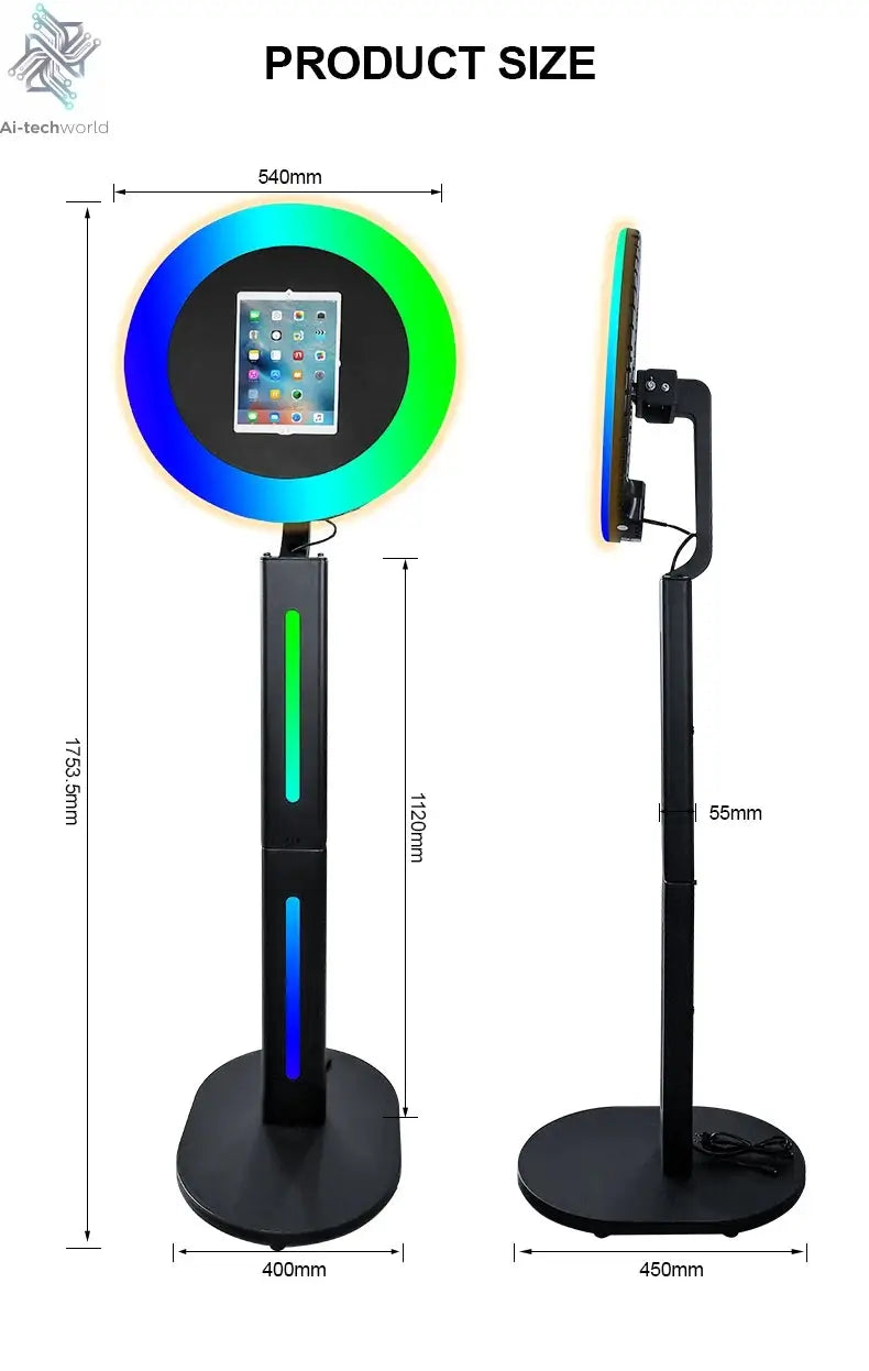 iPad Photo Booth Shell Compatible 10.2 10.5 10.9 11 12.9 13 Inch iPad Selfie Photobooth with RGB Ring Light for Wedding Party Ai-TechWorld 