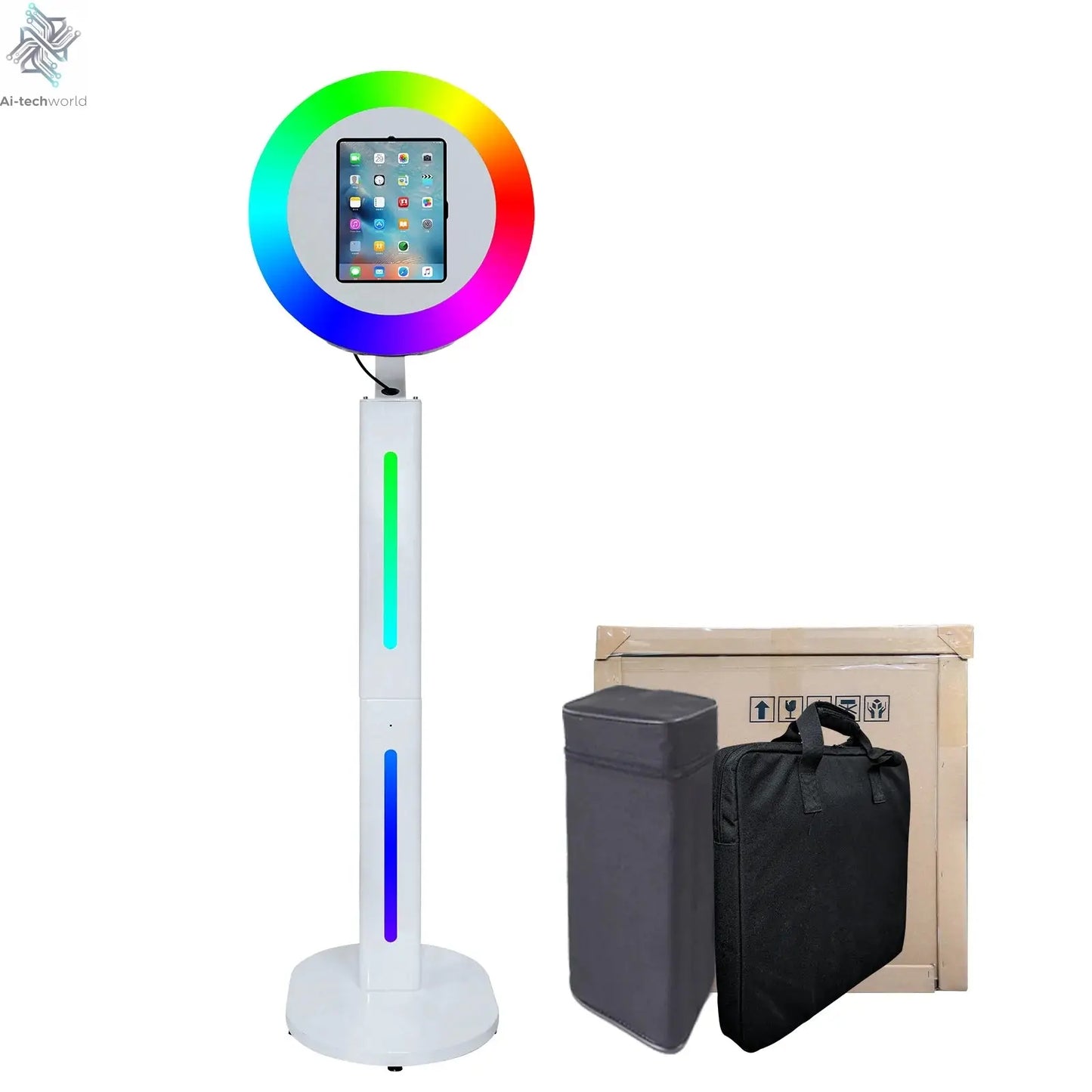 iPad Photo Booth Shell Compatible 10.2 10.5 10.9 11 12.9 13 Inch iPad Selfie Photobooth with RGB Ring Light for Wedding Party Ai-TechWorld 