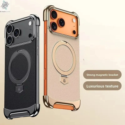 iPhone 17 Pro /17 17 Air 17 Pro Max Magnetic Stand Case Luxury Textured Metal Frame Leather Cover iPhone Ai-TechWorld 