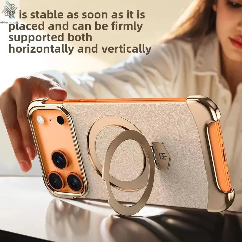 iPhone 17 Pro /17 17 Air 17 Pro Max Magnetic Stand Case Luxury Textured Metal Frame Leather Cover iPhone Ai-TechWorld 