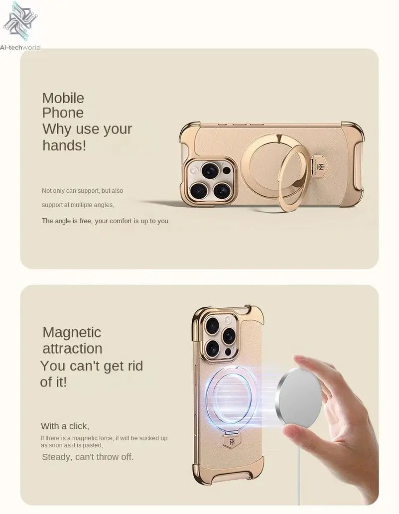 iPhone 17 Pro /17 17 Air 17 Pro Max Magnetic Stand Case Luxury Textured Metal Frame Leather Cover iPhone Ai-TechWorld 