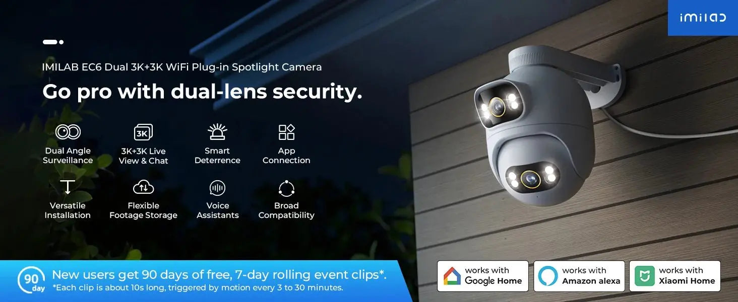 IMILAB Outdoor Surveillance Camera Dual Lens 360° PTZ Camera Colour Night Vision WiFi/LAN 7/24 Work EC6 Dual With MiHome App - Ai - TechWorld
