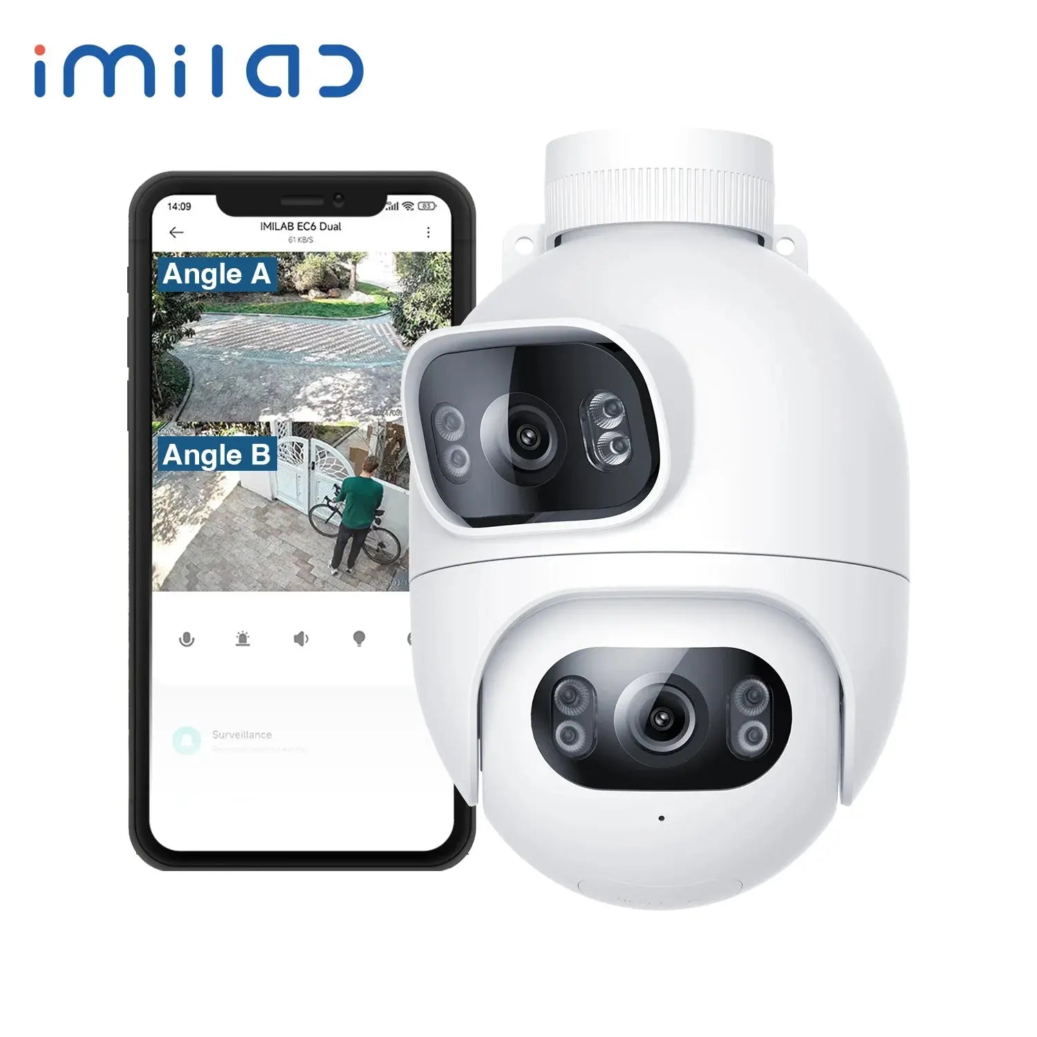 IMILAB Outdoor Surveillance Camera Dual Lens 360° PTZ Camera Colour Night Vision WiFi/LAN 7/24 Work EC6 Dual With MiHome App - Ai - TechWorld