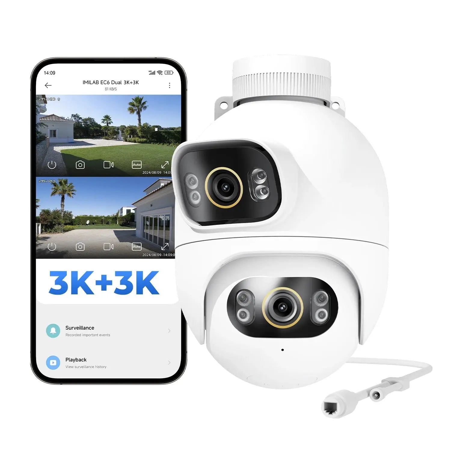 IMILAB Outdoor Surveillance Camera Dual Lens 360° PTZ Camera Colour Night Vision WiFi/LAN 7/24 Work EC6 Dual With MiHome App - Ai - TechWorld