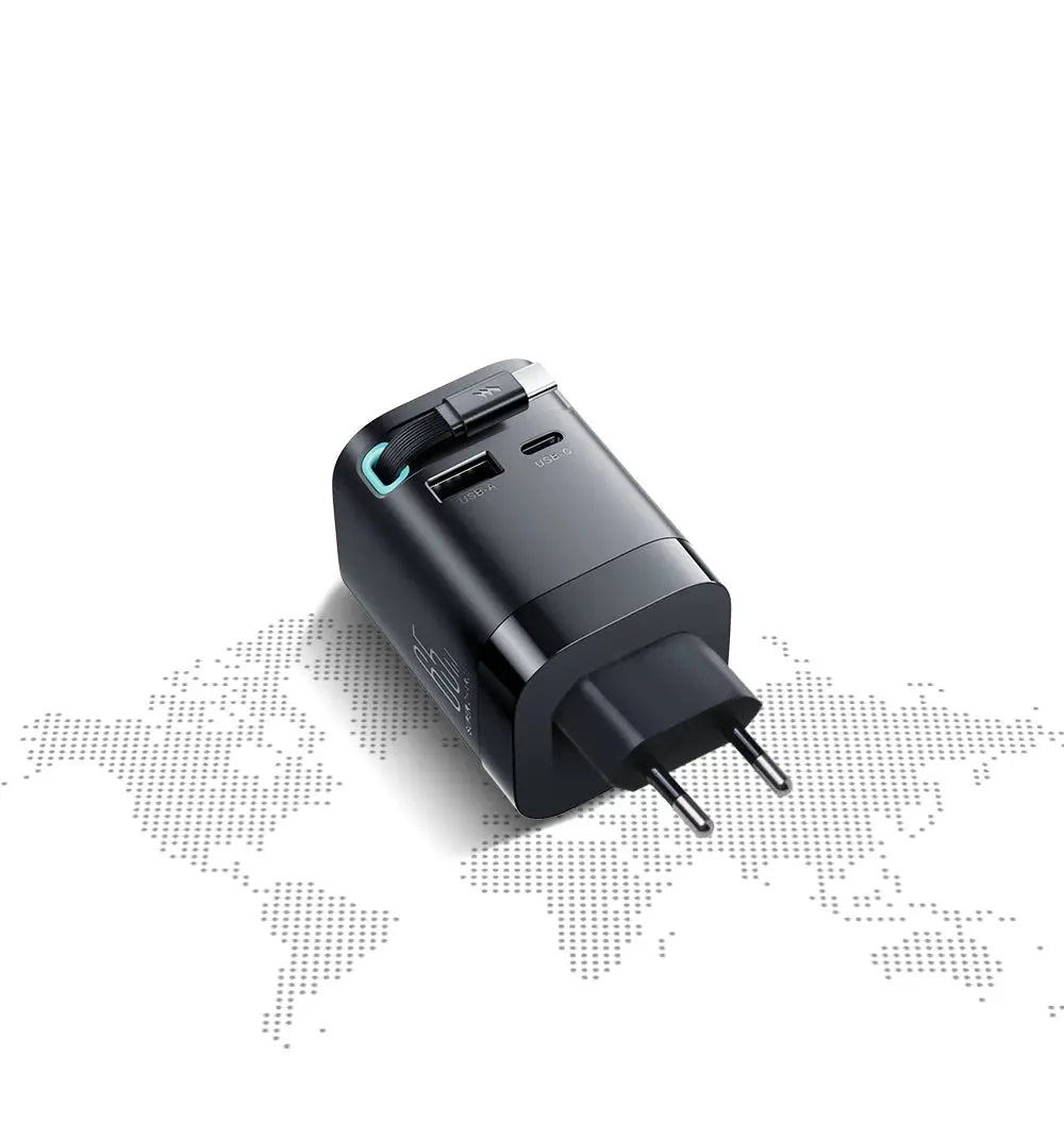 Joyroom PD 3.0 65W GaN Charger with Retractable USB C Cable Desktop Charger EU Plug Fast Charging for iPhone 16 15 Tablet Laptop - Ai - TechWorld