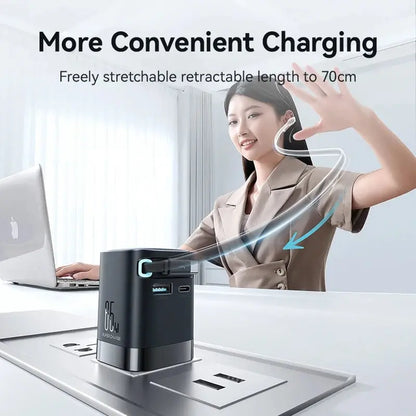 Joyroom PD 3.0 65W GaN Charger with Retractable USB C Cable Desktop Charger EU Plug Fast Charging for iPhone 16 15 Tablet Laptop - Ai - TechWorld