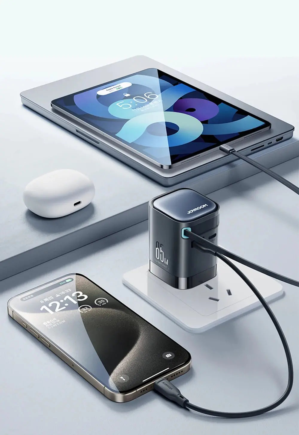 Joyroom PD 3.0 65W GaN Charger with Retractable USB C Cable Desktop Charger EU Plug Fast Charging for iPhone 16 15 Tablet Laptop - Ai - TechWorld