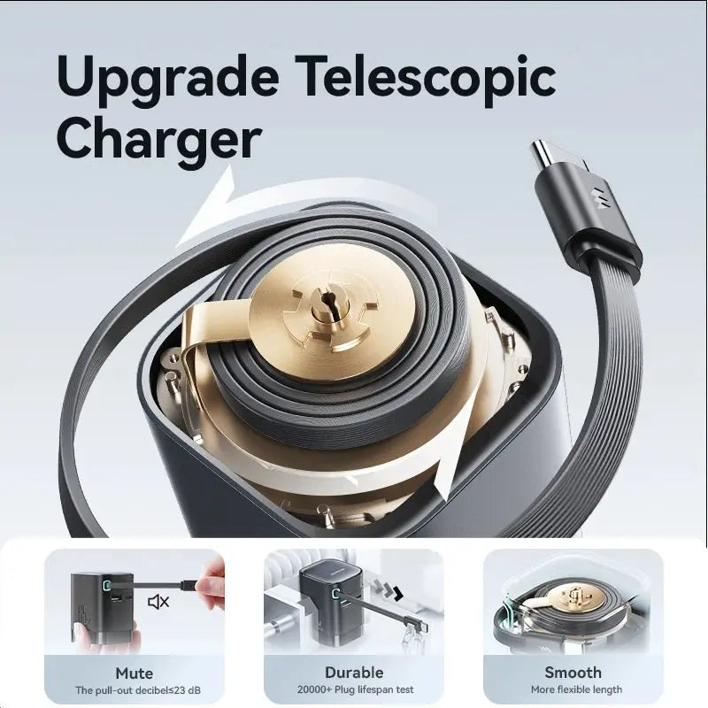 Joyroom PD 3.0 65W GaN Charger with Retractable USB C Cable Desktop Charger EU Plug Fast Charging for iPhone 16 15 Tablet Laptop - Ai - TechWorld