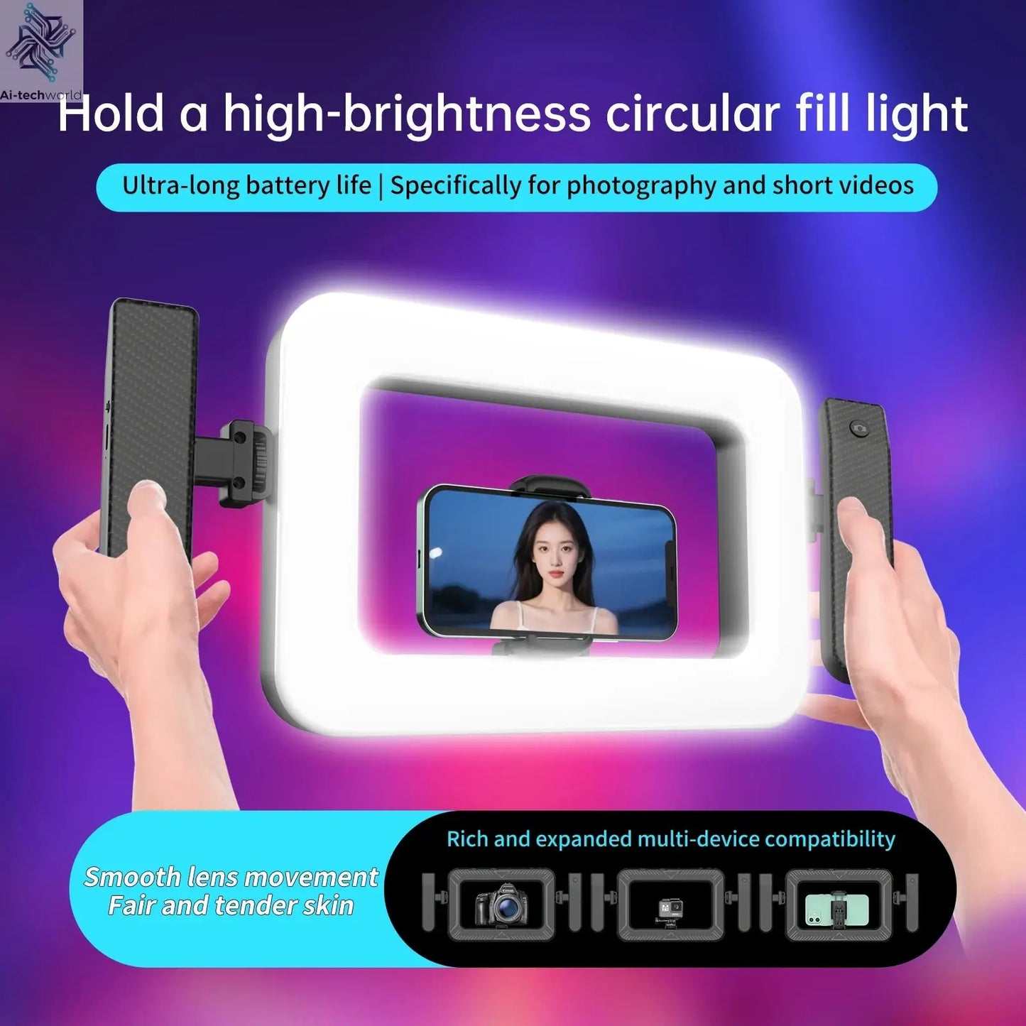 k03 Portable Handheld Ring LED Light New Rabbit Cage Lighting Photography Lamp for Mobile Live Broadcast Selfie Light Decoration Ai-TechWorld 
