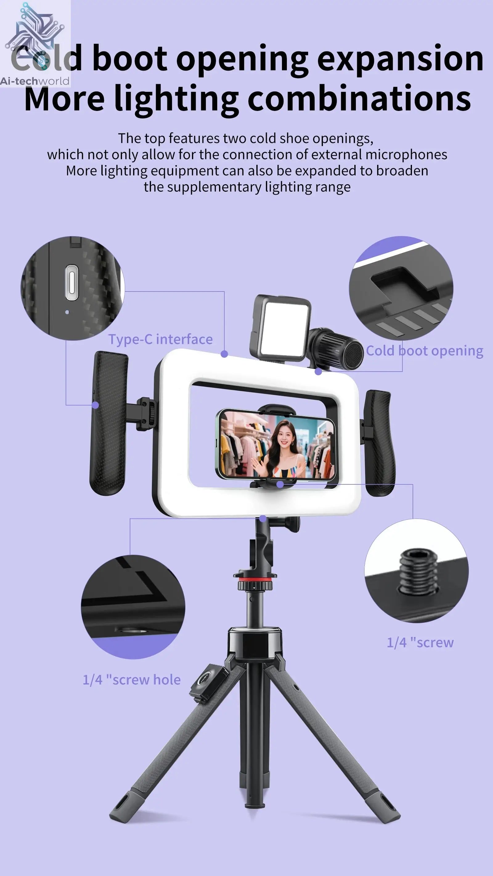 k03 Portable Handheld Ring LED Light New Rabbit Cage Lighting Photography Lamp for Mobile Live Broadcast Selfie Light Decoration Ai-TechWorld 