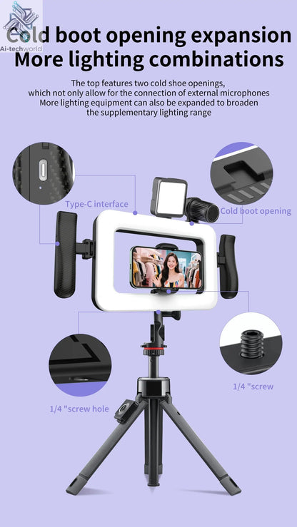 k03 Portable Handheld Ring LED Light New Rabbit Cage Lighting Photography Lamp for Mobile Live Broadcast Selfie Light Decoration Ai-TechWorld 