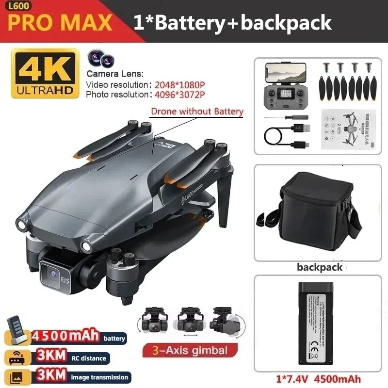 L600 PRO MAX GPS Drone Professional 4K 3-Axis PTZ HD Dual Camera Obstacle Avoidance Brushless Motor 5G WIFI RC Quadcopter Toys Ai-TechWorld