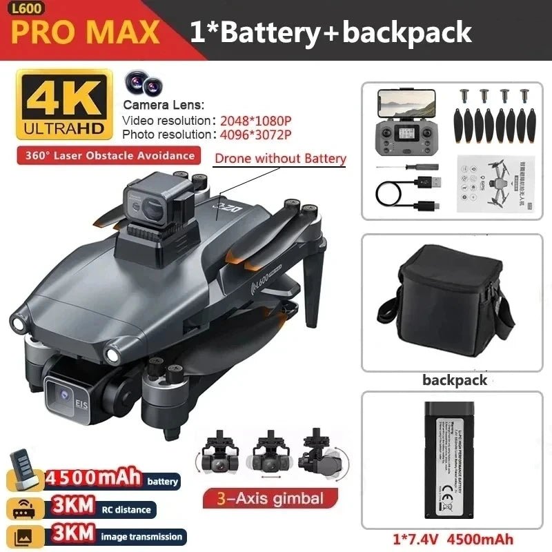 L600 PRO MAX GPS Drone Professional 4K 3-Axis PTZ HD Dual Camera Obstacle Avoidance Brushless Motor 5G WIFI RC Quadcopter Toys Ai-TechWorld