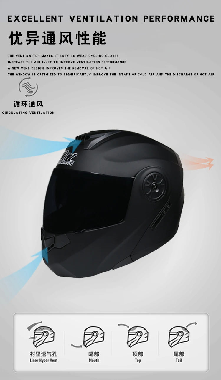 DOT Approved Safety Modular Flip Motorcycle Helmet with Dual Lens Interior Visor - Ai-TechWorld