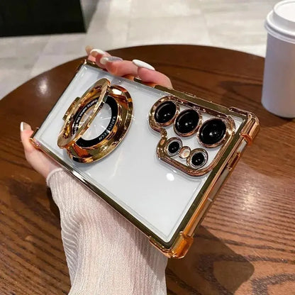 Luxury Magnetic Plating Stand Shockproof Clear Case For Samsung Galaxy S25 S24 Ultra S23 S22 Note 20 10 Plus Acrylic Back Cover - Ai - TechWorld