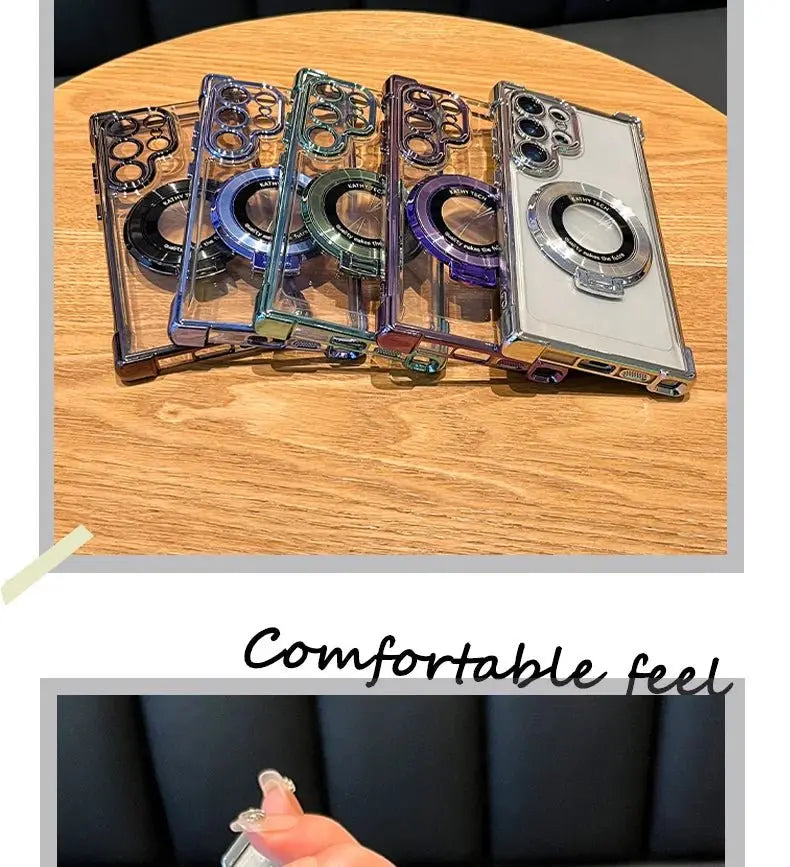 Luxury Magnetic Plating Stand Shockproof Clear Case For Samsung Galaxy S25 S24 Ultra S23 S22 Note 20 10 Plus Acrylic Back Cover - Ai - TechWorld