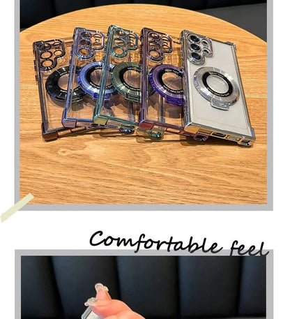 Luxury Magnetic Plating Stand Shockproof Clear Case For Samsung Galaxy S25 S24 Ultra S23 S22 Note 20 10 Plus Acrylic Back Cover - Ai - TechWorld