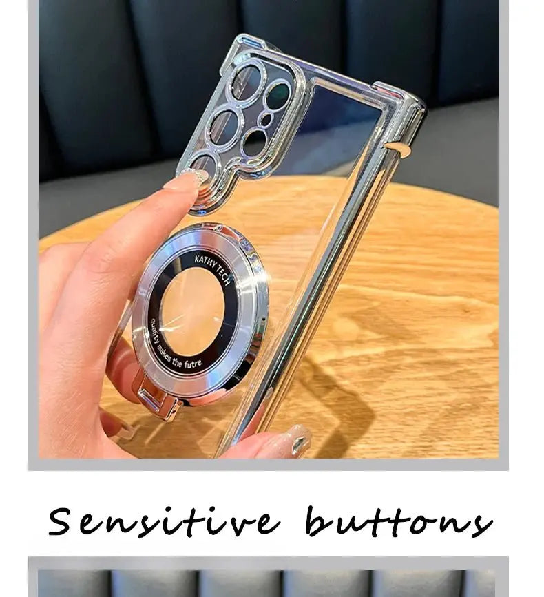Luxury Magnetic Plating Stand Shockproof Clear Case For Samsung Galaxy S25 S24 Ultra S23 S22 Note 20 10 Plus Acrylic Back Cover - Ai - TechWorld