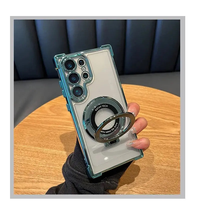 Luxury Magnetic Plating Stand Shockproof Clear Case For Samsung Galaxy S25 S24 Ultra S23 S22 Note 20 10 Plus Acrylic Back Cover - Ai - TechWorld