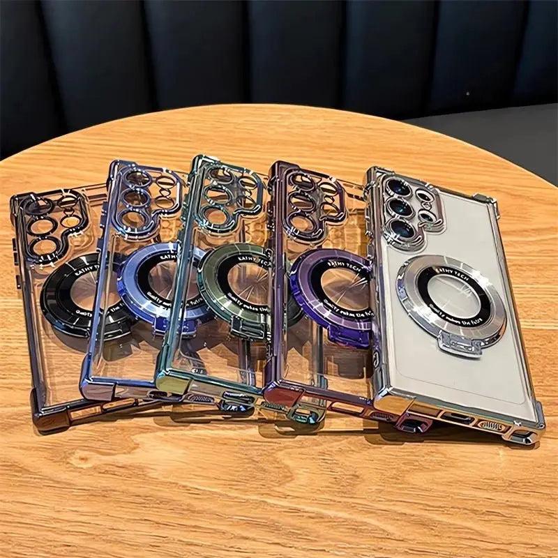Luxury Magnetic Plating Stand Shockproof Clear Case For Samsung Galaxy S25 S24 Ultra S23 S22 Note 20 10 Plus Acrylic Back Cover - Ai - TechWorld