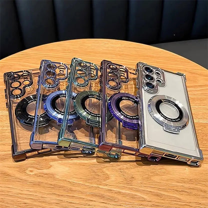 Luxury Magnetic Plating Stand Shockproof Clear Case For Samsung Galaxy S25 S24 Ultra S23 S22 Note 20 10 Plus Acrylic Back Cover - Ai - TechWorld