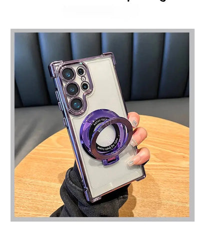 Luxury Magnetic Plating Stand Shockproof Clear Case For Samsung Galaxy S25 S24 Ultra S23 S22 Note 20 10 Plus Acrylic Back Cover - Ai - TechWorld