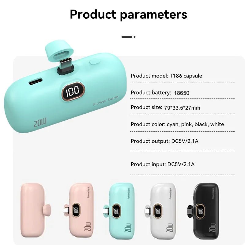 Mini Power Bank 2000/5000mAh Built Cable Portable Mobile Charger Fast Charger Spare Battery Capsule Power bank For iPhone Type-C Ai-TechWorld