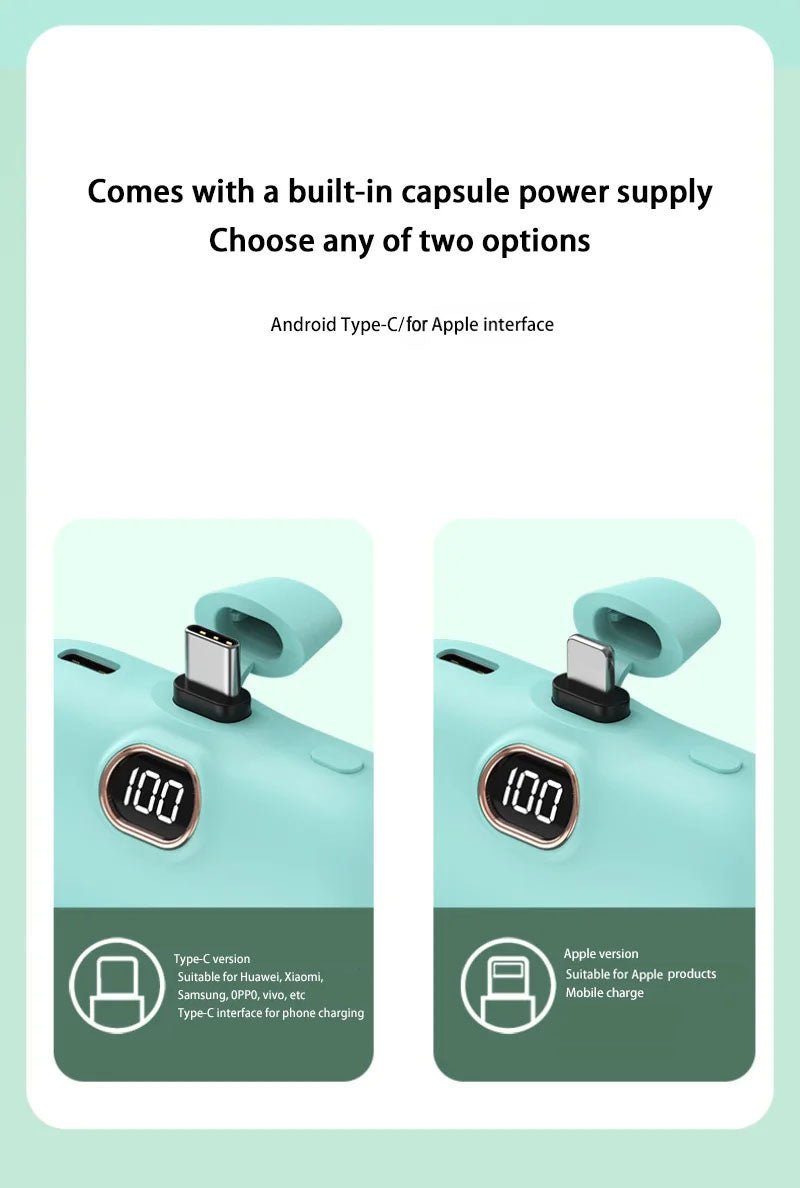 Mini Power Bank 2000/5000mAh Built Cable Portable Mobile Charger Fast Charger Spare Battery Capsule Power bank For iPhone Type-C Ai-TechWorld