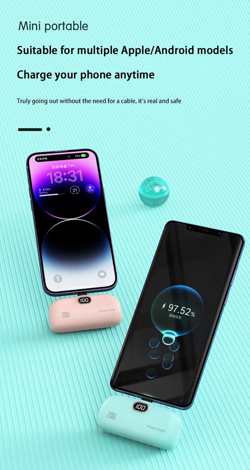Mini Power Bank 2000/5000mAh Built Cable Portable Mobile Charger Fast Charger Spare Battery Capsule Power bank For iPhone Type-C Ai-TechWorld