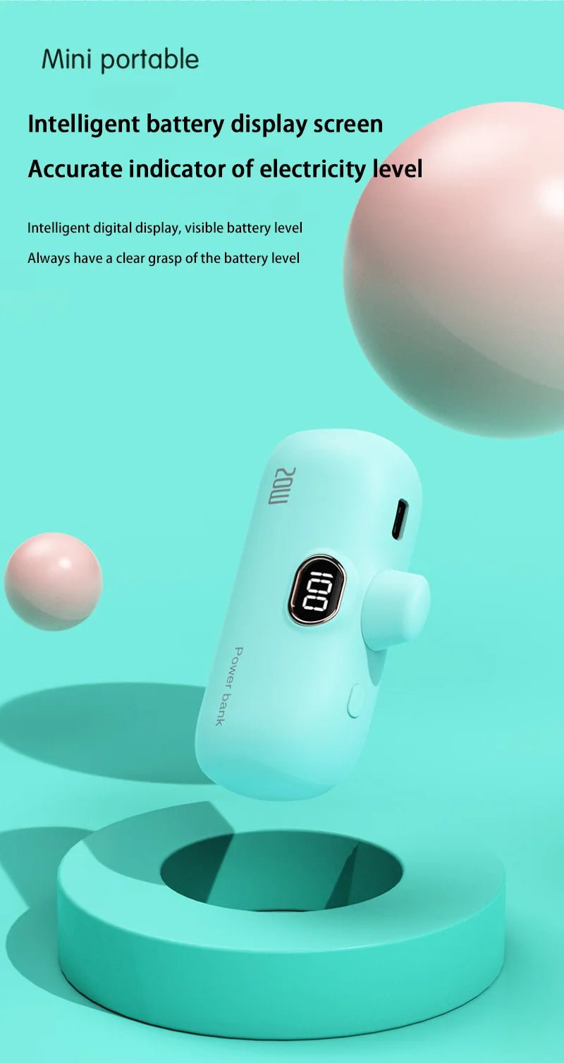 Mini Power Bank 2000/5000mAh Built Cable Portable Mobile Charger Fast Charger Spare Battery Capsule Power bank For iPhone Type-C Ai-TechWorld