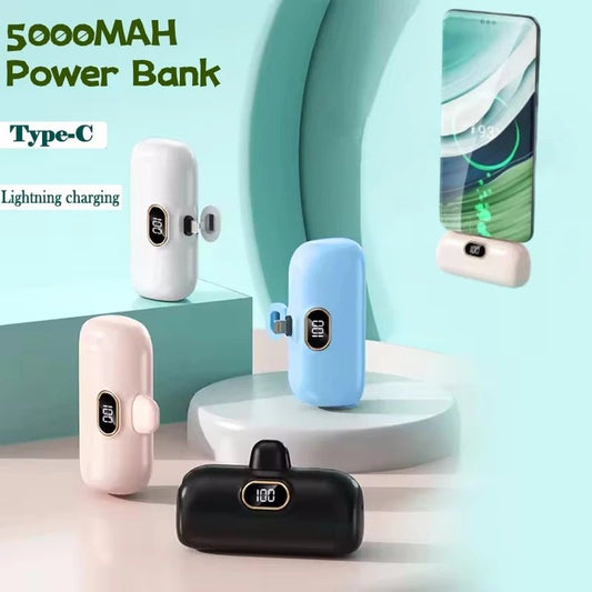 Mini Power Bank 2000/5000mAh Built Cable Portable Mobile Charger Fast Charger Spare Battery Capsule Power bank For iPhone Type-C Ai-TechWorld