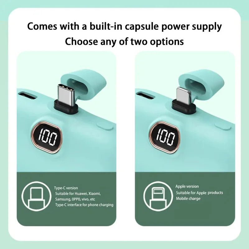 Mini Power Bank 2000/5000mAh Built Cable Portable Mobile Charger Fast Charger Spare Battery Capsule Power bank For iPhone Type-C Ai-TechWorld