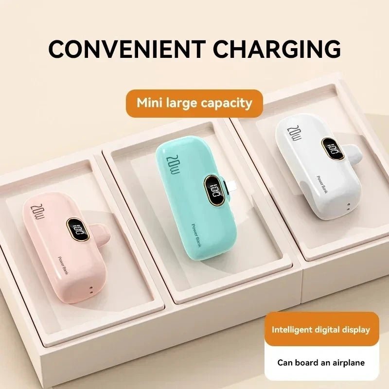 Mini Power Bank 2000/5000mAh Built Cable Portable Mobile Charger Fast Charger Spare Battery Capsule Power bank For iPhone Type-C Ai-TechWorld