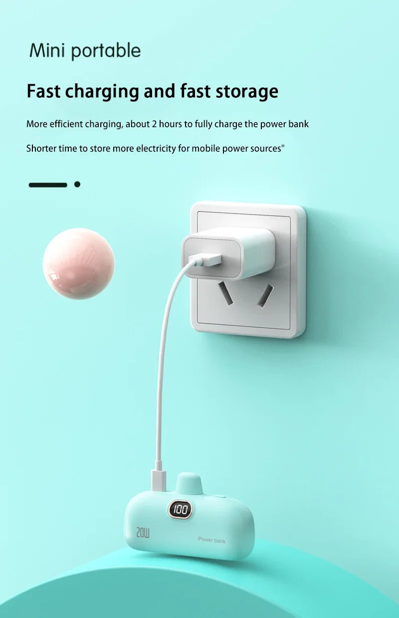 Mini Power Bank 2000/5000mAh Built Cable Portable Mobile Charger Fast Charger Spare Battery Capsule Power bank For iPhone Type-C Ai-TechWorld