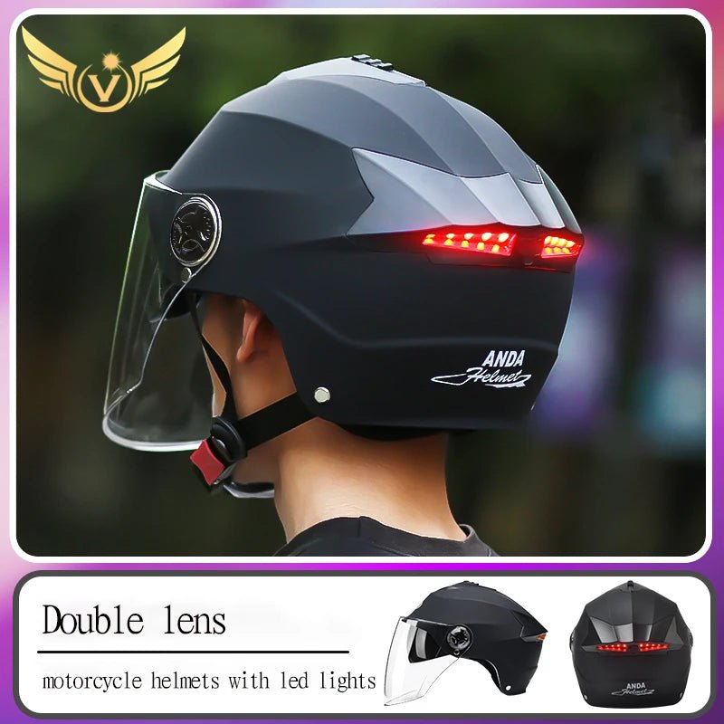 LED Motorcycle Helmet with Double Visor - Rechargeable Moped & Electric Scooter Safety Light Ai-TechWorld