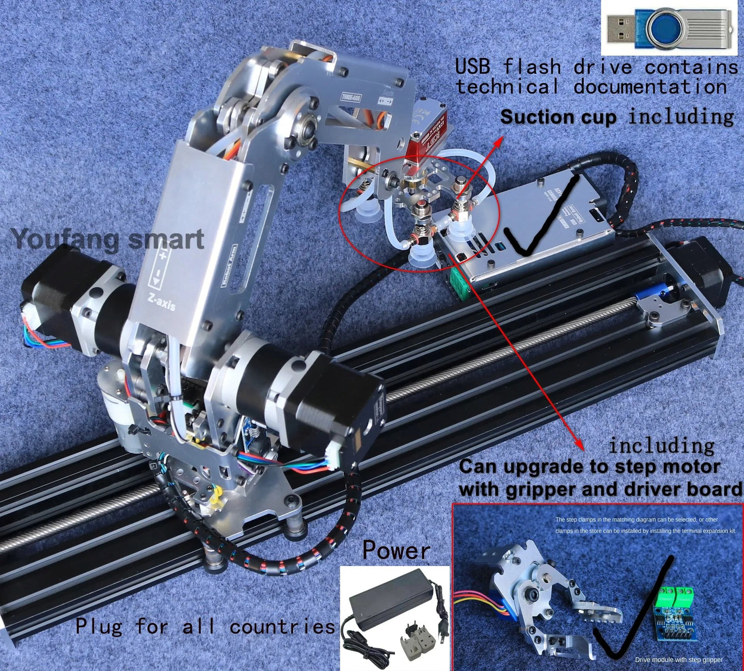 Multi Axis Robotic Arm Industrial Stepping Metal Manipulator For Arduino 2560 Robot DIY Kit with Suction Cup/Stepper Motor Claw Ai-TechWorld 