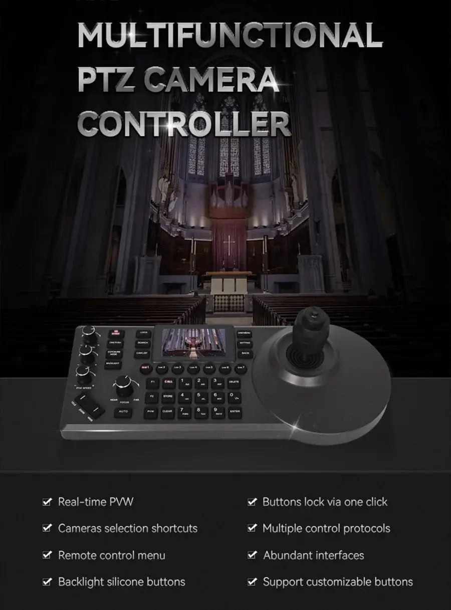 NDI PTZ Camera Joystick Controller POE 3" Preview LCD PTZ Controller Keyboard with 4D Joystick for Broadcast Church Live Streami - Ai - TechWorld